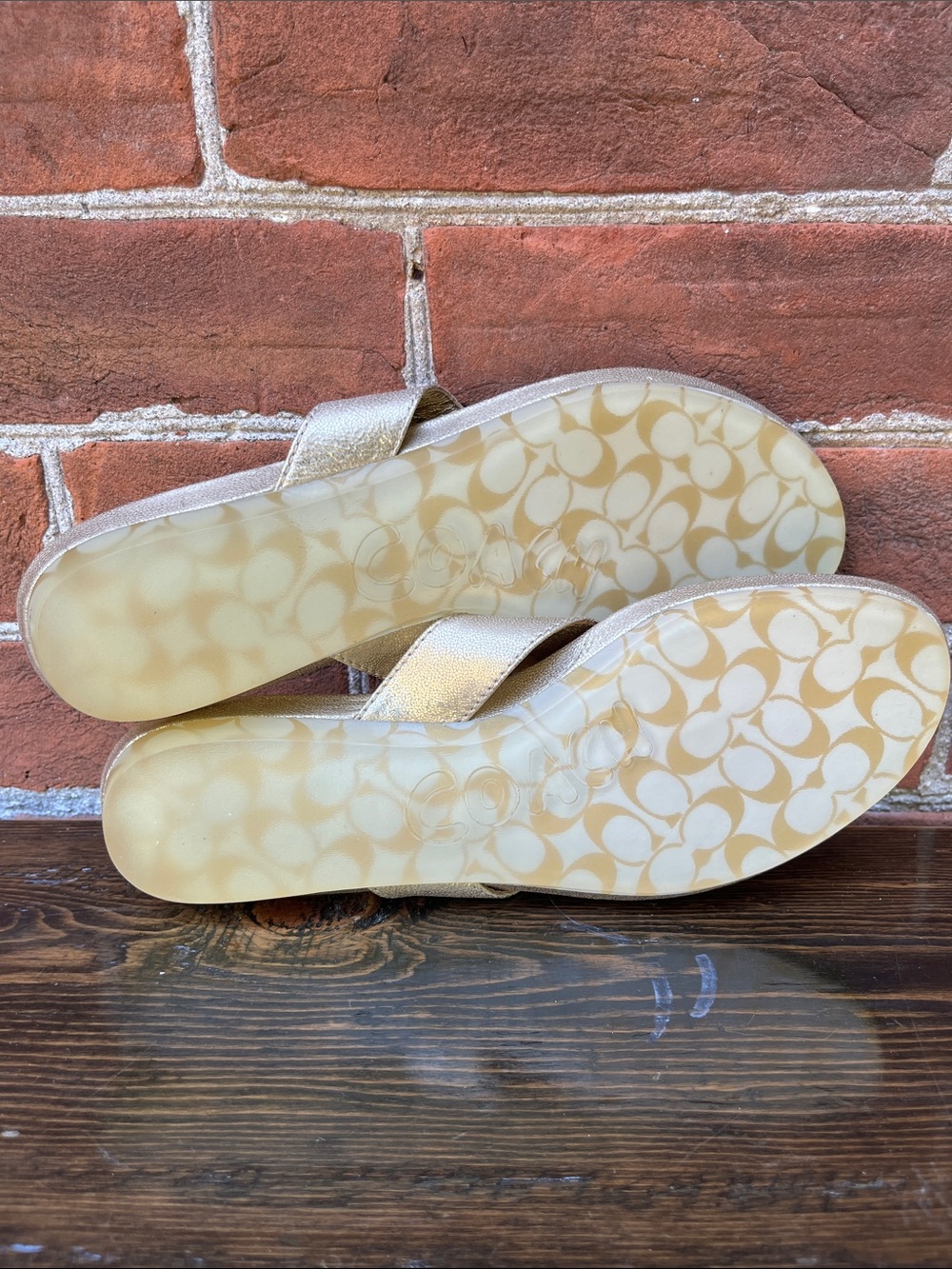 Coach Skye Metallic Champagne Gold Flower Thong Sandals - Picture 9 of 11